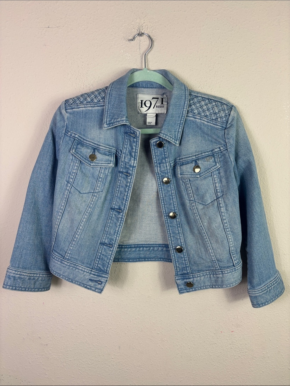 Reiss Blue Denim Cropped Jacket 1971 Style size Small - Picture 2 of 11